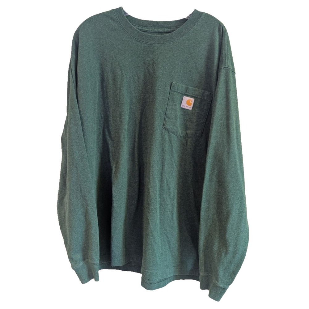 Carhartt T-Shirt Mens XL Loose Fit Green‎ Long Sleeve Pocket K126 Outdoor Work